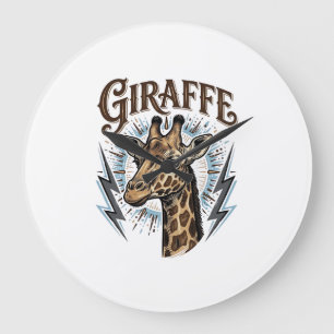 Grande Horloge Ronde Conception de T-Shirt Foudre Girafe Gravée Vintage