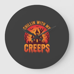 Grande Horloge Ronde Conception de T-Shirt Halloween Chillin With My Cr
