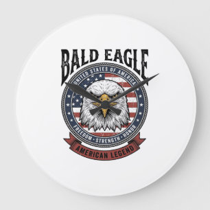 Grande Horloge Ronde Conception de T-Shirt Patriotique Aigle Chauve Vin