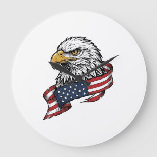 Grande Horloge Ronde Conception de T-shirt patriotique avec aigle gravé