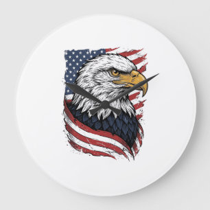 Grande Horloge Ronde Conception de T-shirt patriotique Vintage Eagle Dr