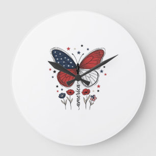 Grande Horloge Ronde Conception de T-shirt vintage papillon patriotique