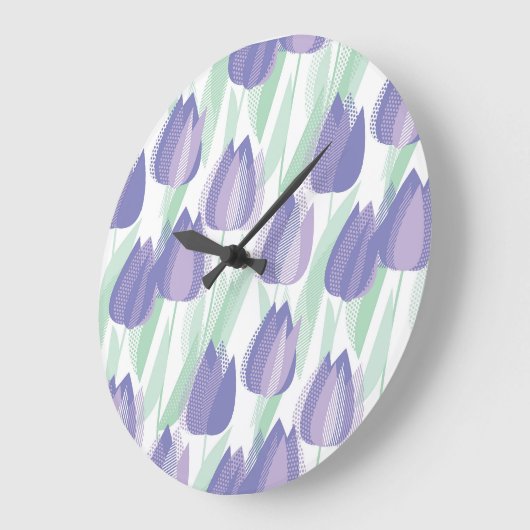Grande Horloge Ronde Conception de tulipe : violet clair floral. (Angle)