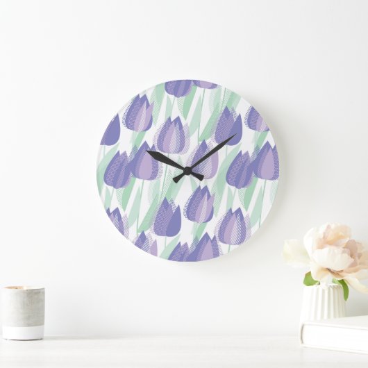Grande Horloge Ronde Conception de tulipe : violet clair floral. (Maison)