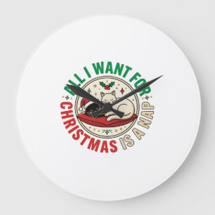 Grande Horloge Ronde Conception de vacances de sieste de chat de Noël