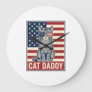 Grande Horloge Ronde Conception de vecteur de chat patriotique Cat Dadd