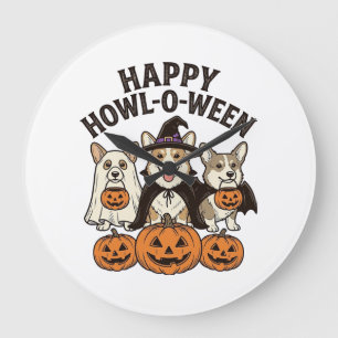Grande Horloge Ronde Conception de vecteur de chien de Halloween de Cor