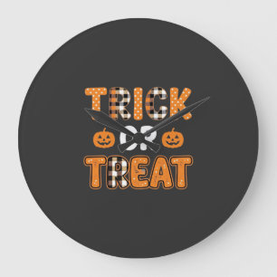 Grande Horloge Ronde Conception de vecteur de citrouille Halloween Tric
