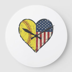 Grande Horloge Ronde Conception de vecteur vintage coeur de softball pa