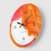 Grande Horloge Ronde Conception d'encre à géométrie fluide orange (Angle)