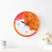Grande Horloge Ronde Conception d'encre à géométrie fluide orange (Maison)