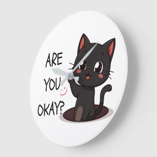 Grande Horloge Ronde Conception d'horloge de chat noir Kawaii