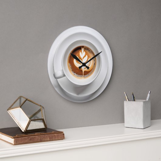 Grande Horloge Ronde Conception Feuille En Coupe Cappuccino Blanche (Bureau)