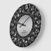 Grande Horloge Ronde Conception florale de Black And Metallic (Angle)