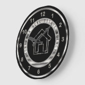 Grande Horloge Ronde Conception immobilière en argent et noir (Angle)
