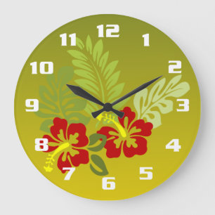 Grande Horloge Ronde Conception inspirée d'une retraite tropicale Hibis