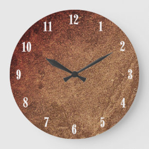Grande Horloge Ronde Conception Marron Grès à Chiffres Blancs