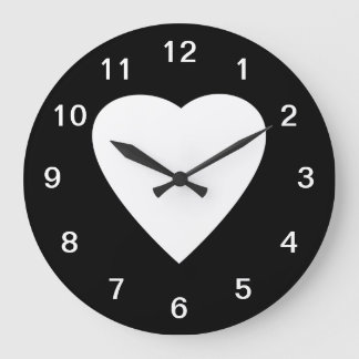 Grande Horloge Ronde Conception noire et blanche de coeur d'amour