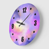 Grande Horloge Ronde Conception spatiale Abstraite en rose violet et ja (Angle)