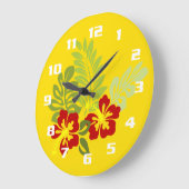 Grande Horloge Ronde Conception Tropical Insipred avec fleur Hibiscus (Angle)
