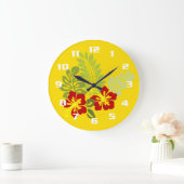 Grande Horloge Ronde Conception Tropical Insipred avec fleur Hibiscus (Maison)