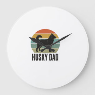 Grande Horloge Ronde Conception vectorielle de chien rétro Husky Papa V