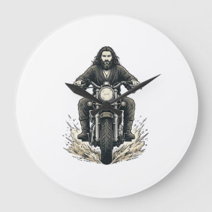 Grande Horloge Ronde Conception vectorielle de motard vintage gravure_1