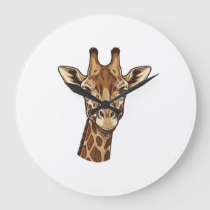 Grande Horloge Ronde Conception vectorielle de tête de girafe gravée vi