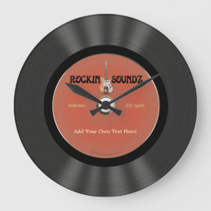 Grande Horloge Ronde Conception vintage de disque vinyle de guitare de
