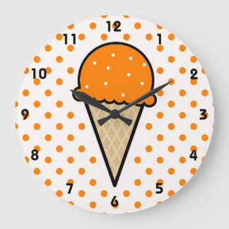 Grande Horloge Ronde Cône de glace orange