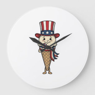 Grande Horloge Ronde Cône de glace patriotique Dessin de gravure vintag