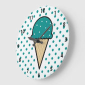 Grande Horloge Ronde Cône turquoise vert crème glacée (Angle)