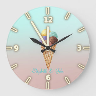 Grande Horloge Ronde Cônes de glace adorables de couleur cool
