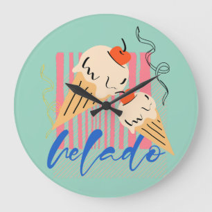 Grande Horloge Ronde Cônes de glace italiens rétro