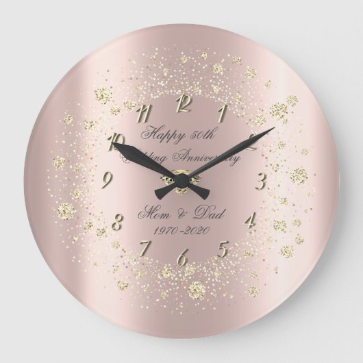 Grande Horloge Ronde Confettis Diamants Or Rose Anniversaire (Recto)