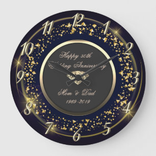 Grande Horloge Ronde Confettis dorés, 50e anniversaire de mariage diama