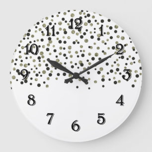 Grande Horloge Ronde Confettis noir or