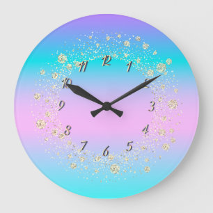 Grande Horloge Ronde Confettis ombrés holographiques élégants et tendan
