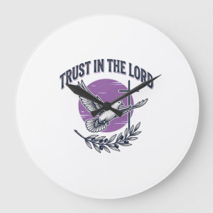Grande Horloge Ronde Confiance dans le Seigneur Colombe Design de T-Shi