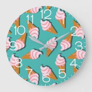 Grande Horloge Ronde Congés gaufres crème glacée et motif de yaourt con