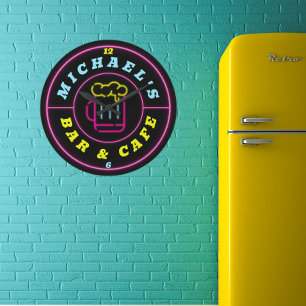 Grande Horloge Ronde Connexion Neon Café-Bar personnalisé