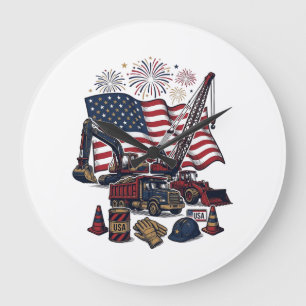 Grande Horloge Ronde Construction Patriotique USA Vintage