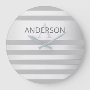 Grande Horloge Ronde Contemporain Faux Argent Ombre Gris