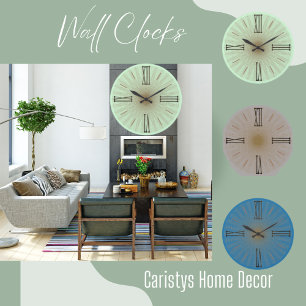 Grande Horloge Ronde Contemporain Vert Menthe Chiffres Romains