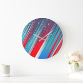Grande Horloge Ronde Cool Abstract Red White Blue Brush Strokes (Maison)