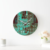 Grande Horloge Ronde Cool bleu turquoise circuit imprimé électronique P (Maison)