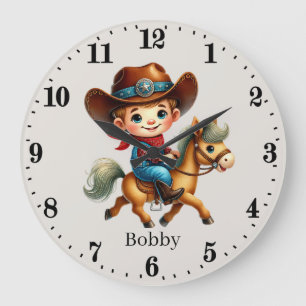 Grande Horloge Ronde Cool Cowboys ajouter nom garçons chambre