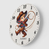 Grande Horloge Ronde Cool Cowboys ajouter nom garçons chambre (Angle)