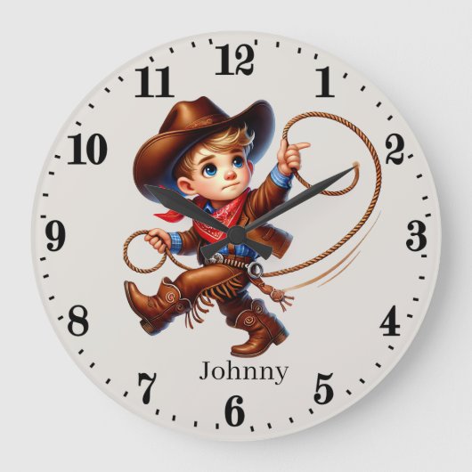Grande Horloge Ronde Cool Cowboys ajouter nom garçons chambre (Recto)