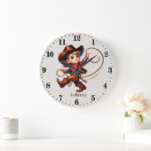Grande Horloge Ronde Cool Cowboys ajouter nom garçons chambre (Maison)